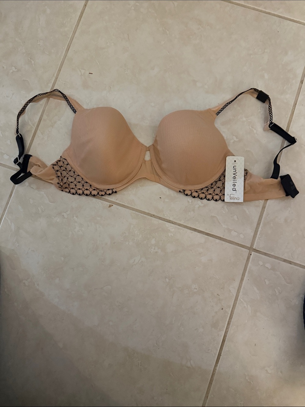Felina Nude T-Shirt Bra with Black Lace Accent NWT